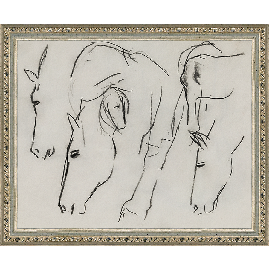 SA134-HORSES Hand framed in an ornate dark silver frame. Finished Size: W 11.25 in x H 9.25 in
