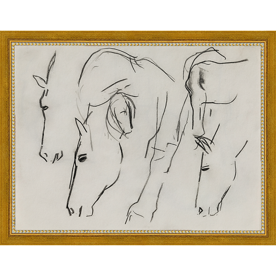 SA134-HORSES Hand framed in a transitional gold frame. Finished Size: W 13.25 in x H 10.25 in