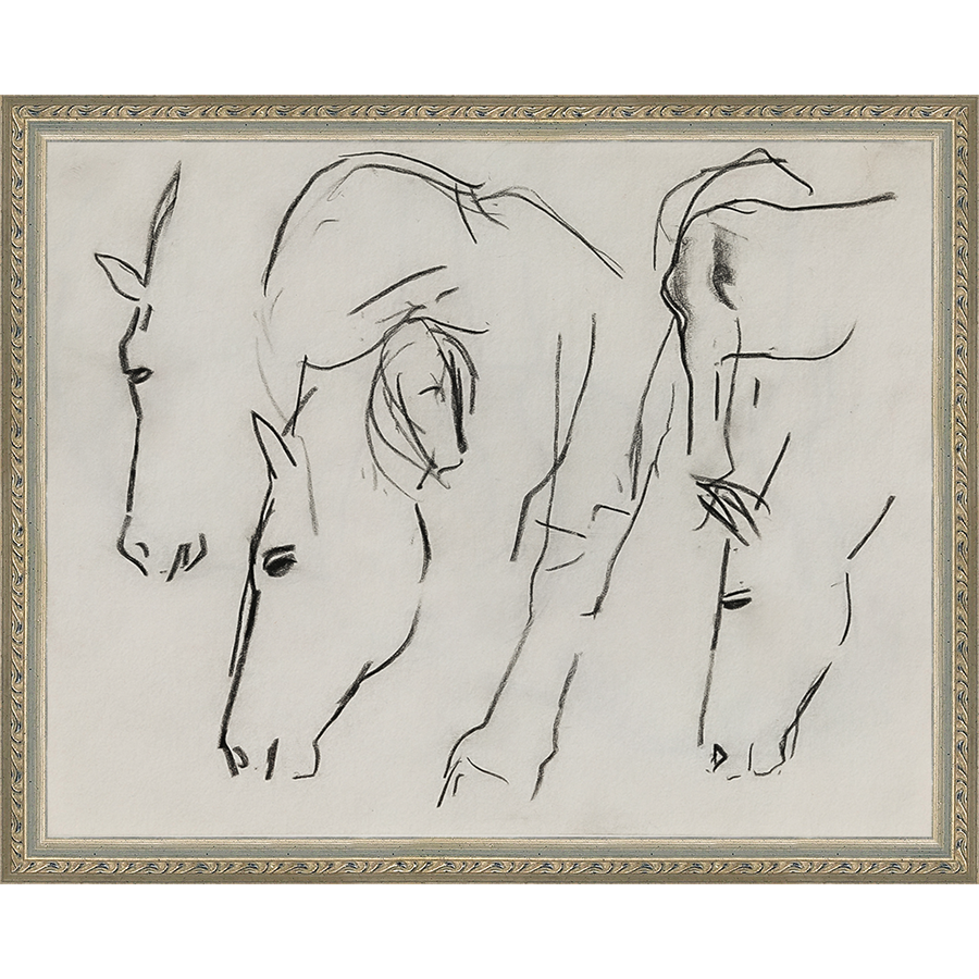 SA134-HORSES Hand framed in an ornate dark silver frame. Finished Size: W 15.25 in x H 12.25 in
