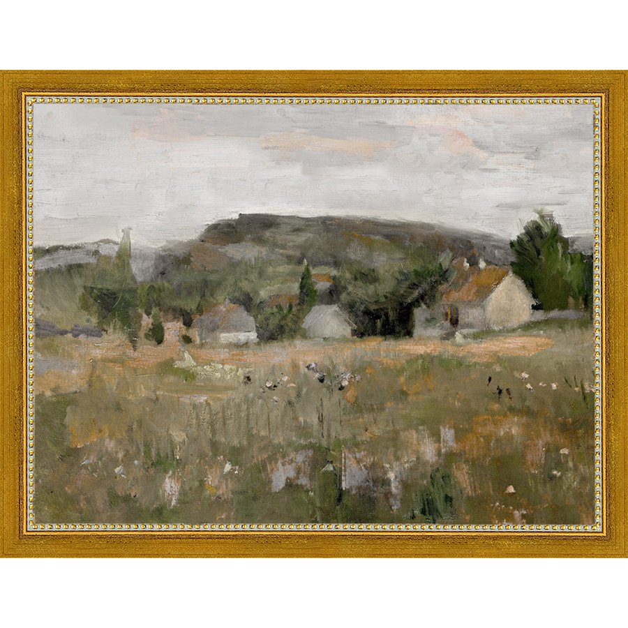 SA148-COUNTRY FARM Hand framed in a transitional gold frame. Finished Size: W 13.25 in x H 10.25 in
