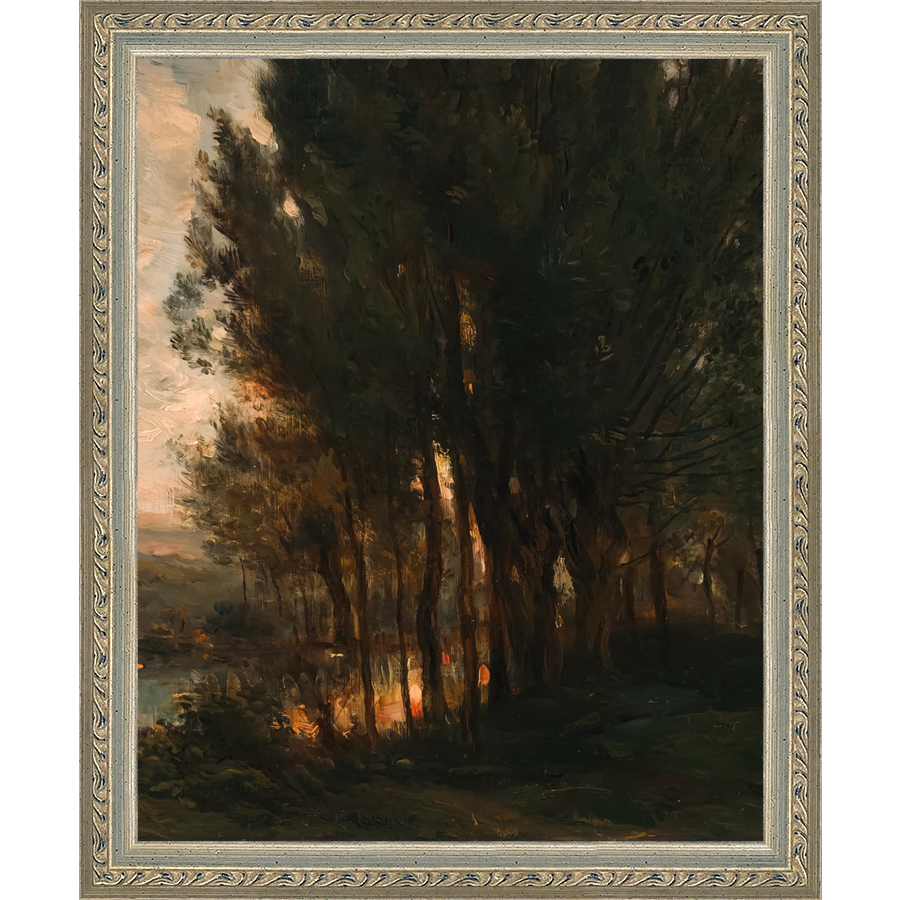 SA180-WOODS AT DUSK I DIPTYCH Hand framed in an ornate dark silver frame. Finished Size: W 9.25 in x H 11.25 in