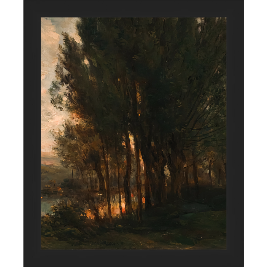 SA180-WOODS AT DUSK I DIPTYCH Hand framed in a matte black frame. Finished Size: W 9.25 in x H 11.25 in