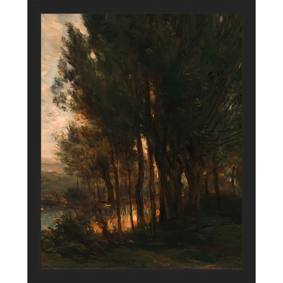 SA180-WOODS AT DUSK I DIPTYCH Hand framed in a matte black frame. Finished Size: W 12.25 in x H 15.25 in