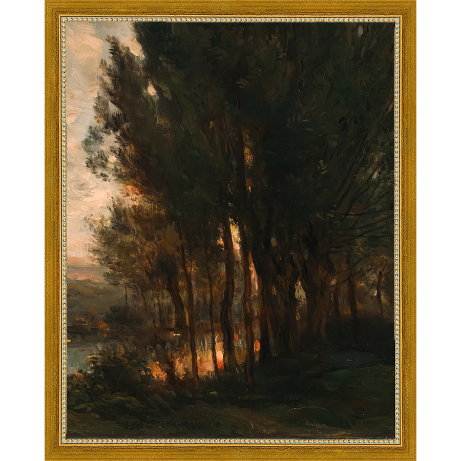 SA180-WOODS AT DUSK I DIPTYCH Hand framed in a transitional gold frame. Finished Size: W 12.25 in x H 15.25 in