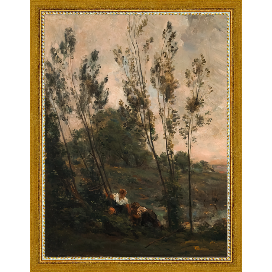 SA181-WOODS AT DUSK II DIPTYCH Hand framed in a transitional gold frame. Finished Size: W 10.25 in x H 13.25 in