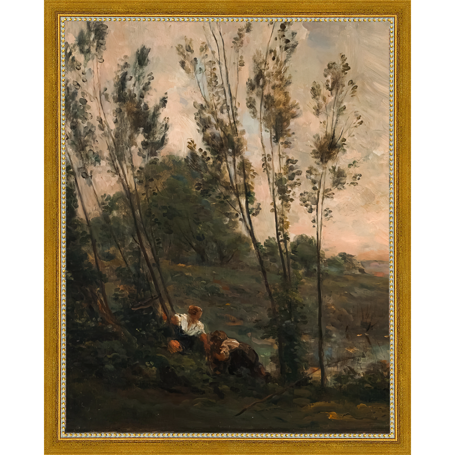 SA181-WOODS AT DUSK II DIPTYCH Hand framed in a transitional gold frame. Finished Size: W 12.25 in x H 15.25 in