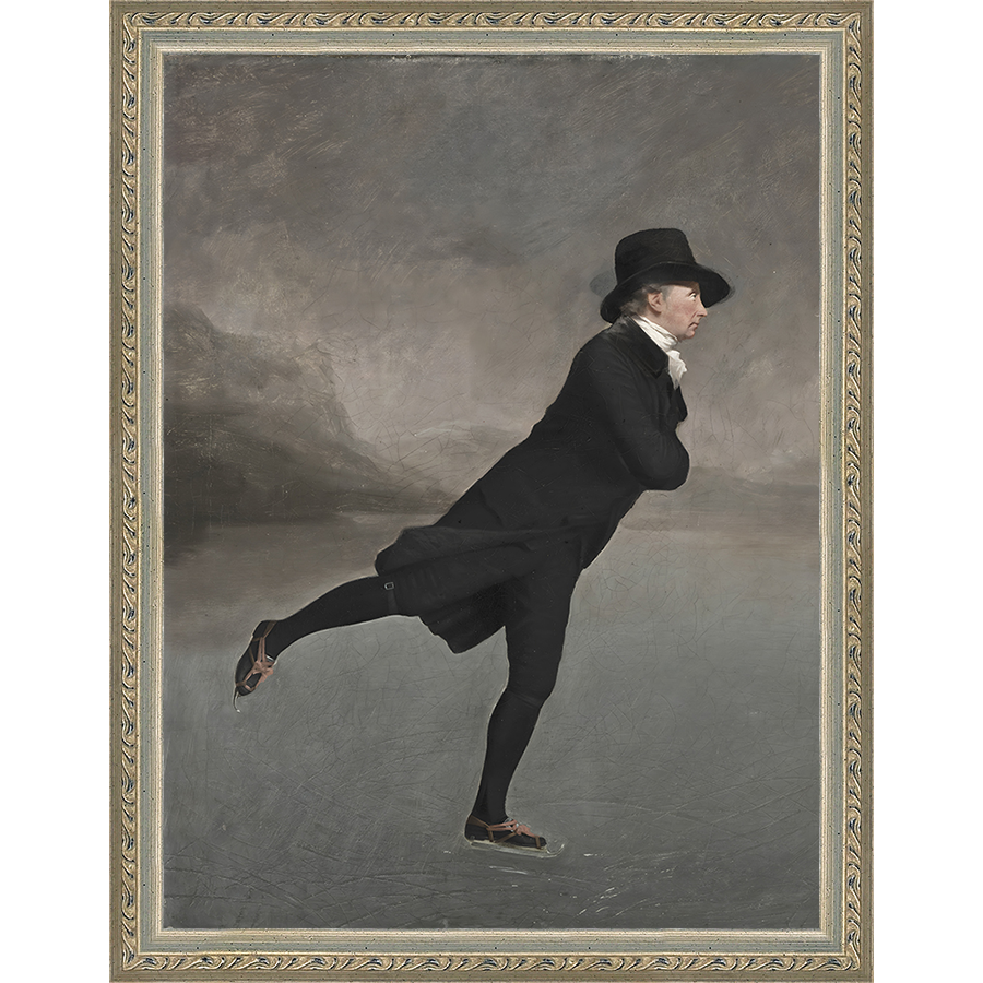 SA189-DUTCH SKATER Hand framed in an ornate dark silver frame. Finished Size: W 10.25 in x H 13.25 in