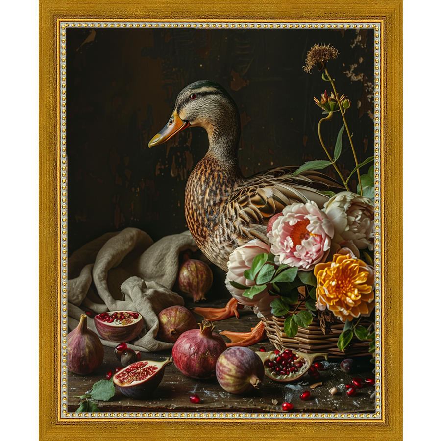 SA227-BAROQUE MALLARD Hand framed in a transitional gold frame. Finished Size: W 9.25 in x H 11.25 in