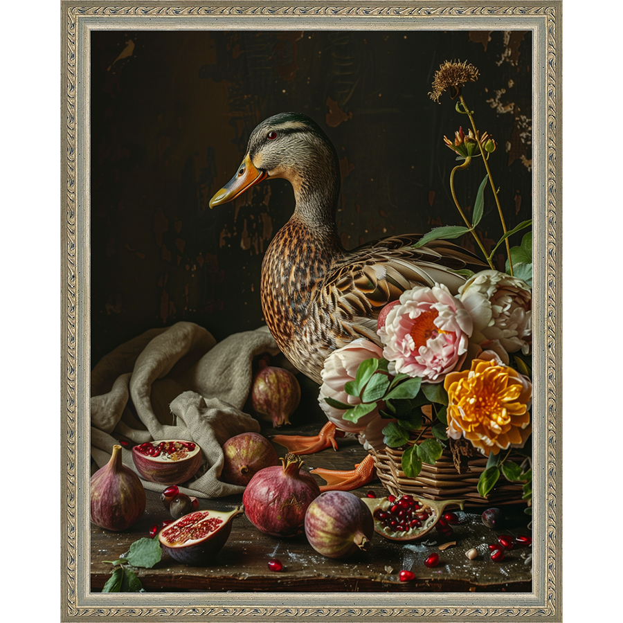 SA227-BAROQUE MALLARD Hand framed in an ornate dark silver frame. Finished Size: W 12.25 in x H 15.25 in