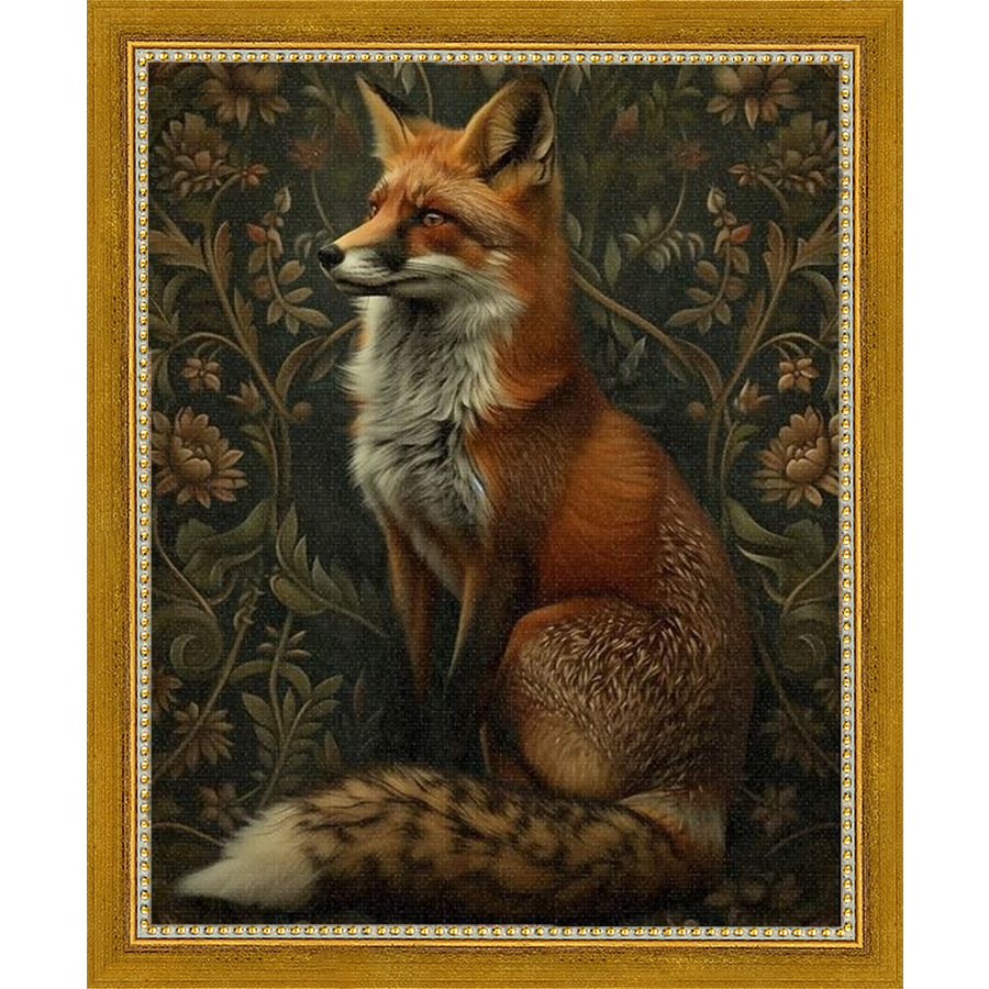 SA230-MOODY FOX Hand framed in a transitional gold frame. Finished Size: W 9.25 in x H 11.25 in