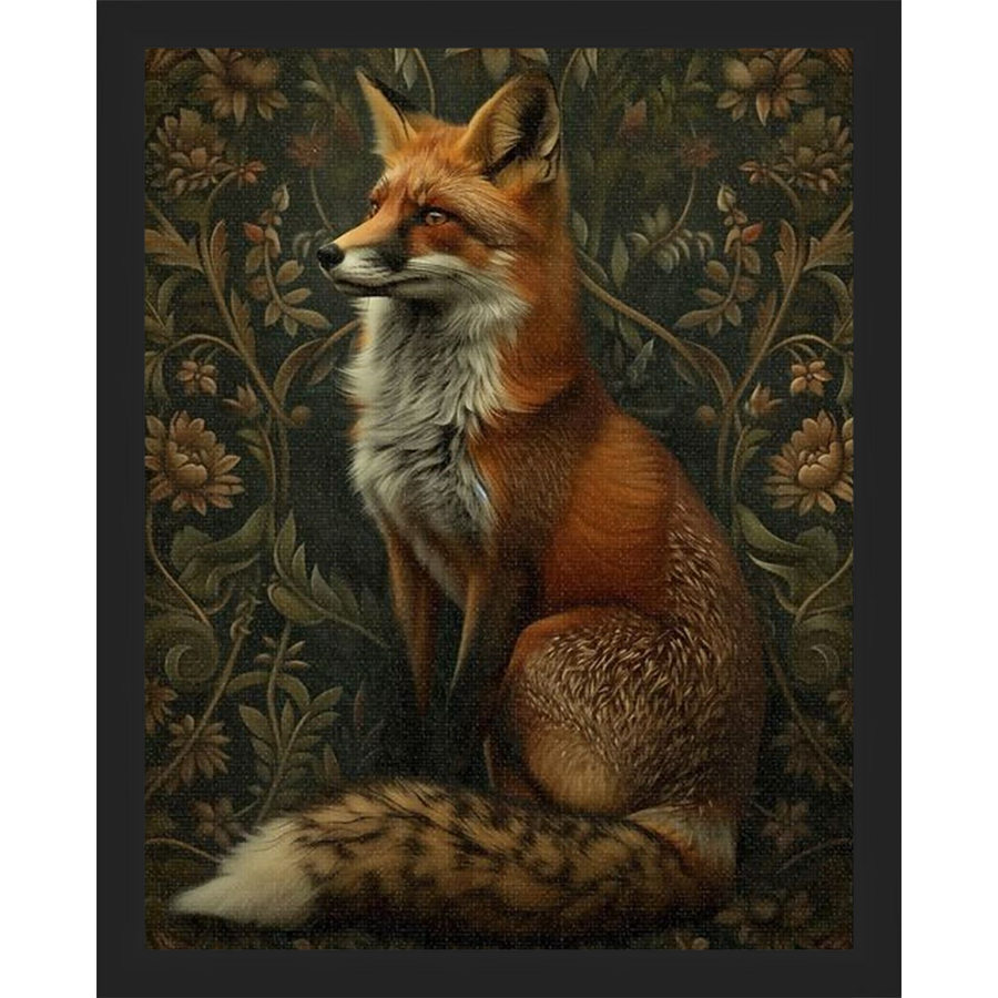 SA230-MOODY FOX Hand framed in a matte black frame. Finished Size: W 12.25 in x H 15.25 in