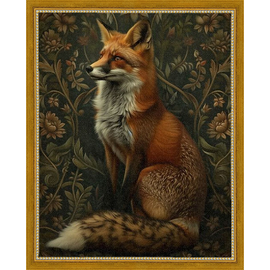 SA230-MOODY FOX Hand framed in a transitional gold frame. Finished Size: W 12.25 in x H 15.25 in