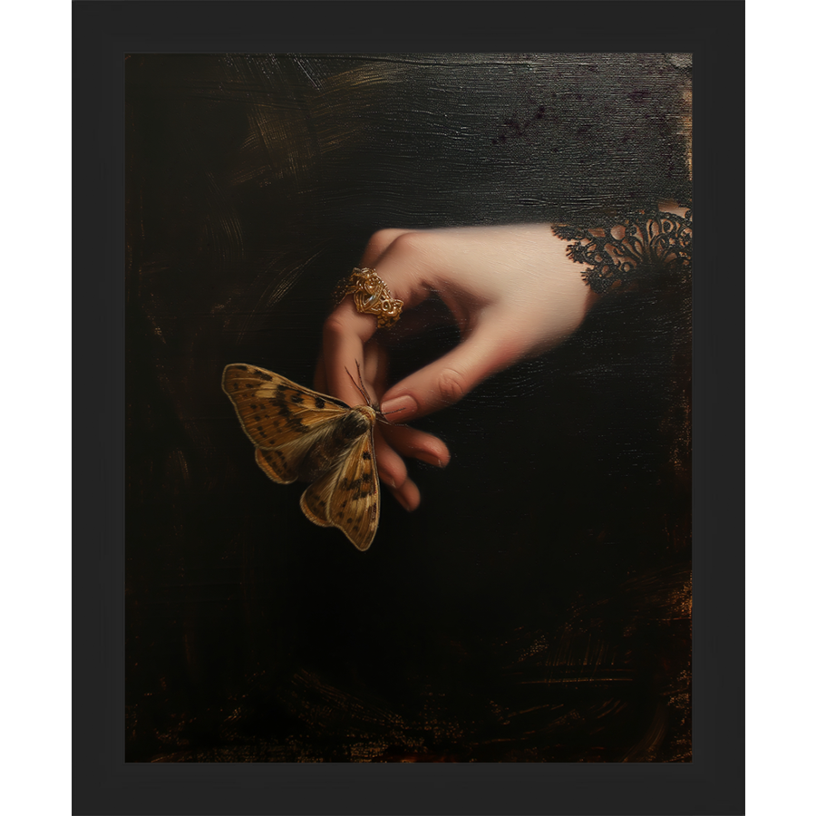 SA251-GOTHIC BUTTERFLY Hand framed in a matte black frame. Finished Size: W 9.25 in x H 11.25 in
