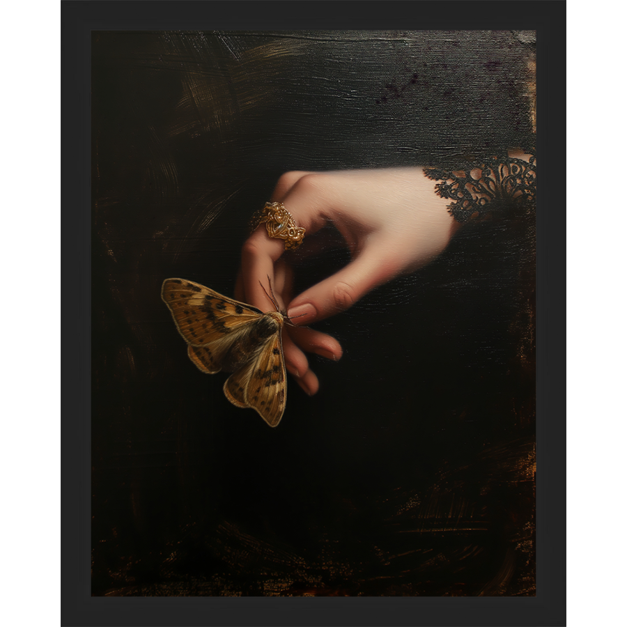 SA251-GOTHIC BUTTERFLY Hand framed in a matte black frame. Finished Size: W 12.25 in x H 15.25 in