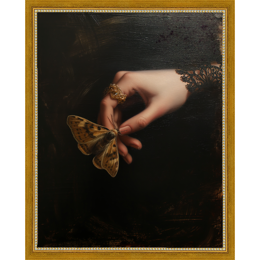 SA251-GOTHIC BUTTERFLY Hand framed in a transitional gold frame. Finished Size: W 12.25 in x H 15.25 in