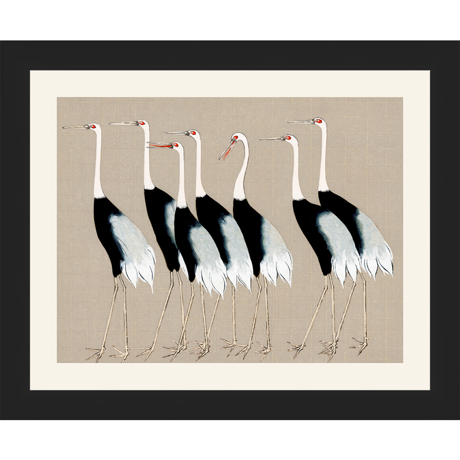 SA260-HERD OF OSTRICH Hand framed in a matte black frame. Finished Size: W 11.25 in x H 9.25 in
