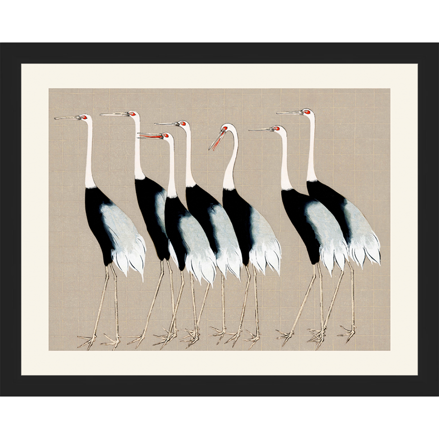 SA260-HERD OF OSTRICH Hand framed in a matte black frame. Finished Size: W 15.25 in x H 12.25 in