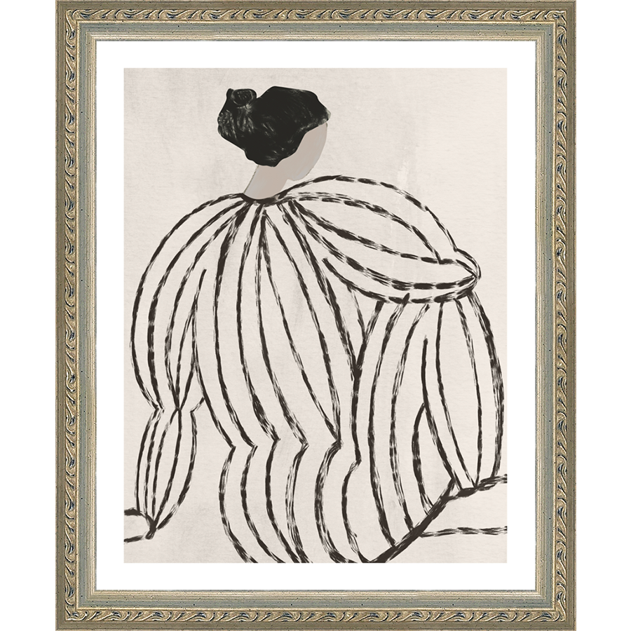 SA262-SEATED FIGURE Hand framed in an ornate dark silver frame. Finished Size: W 9.25 in x H 11.25 in