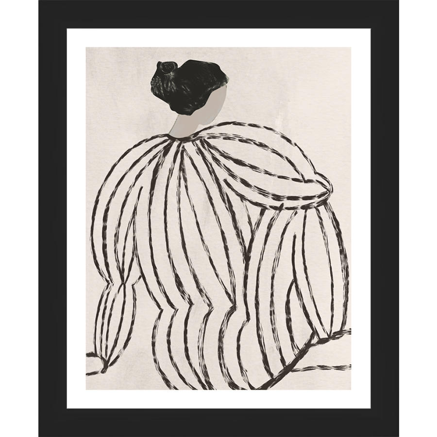 SA262-SEATED FIGURE Hand framed in a matte black frame. Finished Size: W 9.25 in x H 11.25 in
