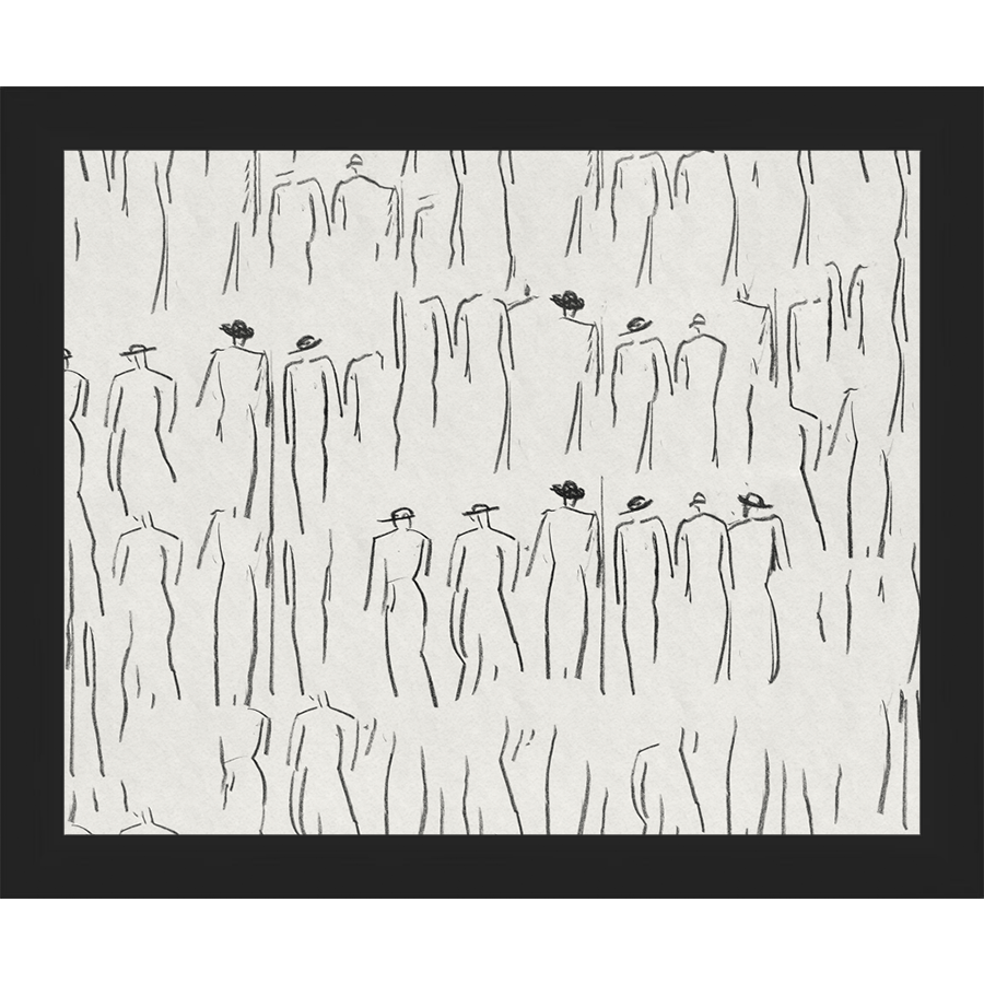 SA263-CROWD SKETCH Hand framed in a matte black frame. Finished Size: W 11.25 in x H 9.25 in