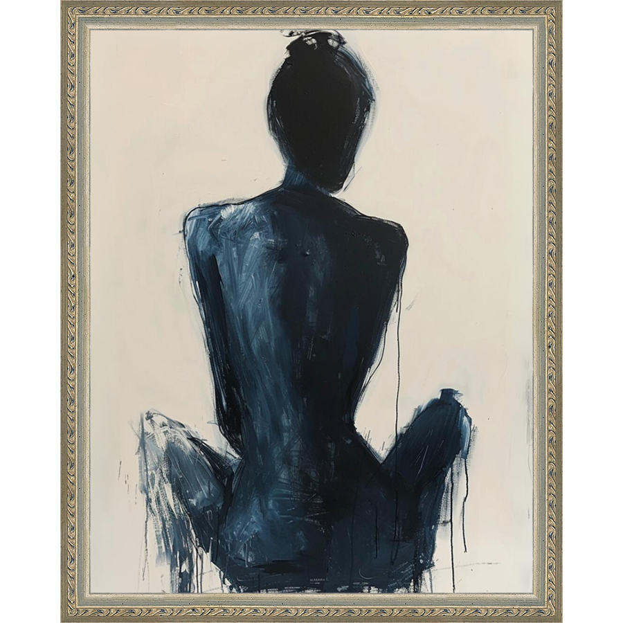 SA264-CONTEMPLATIVE FIGURE I Hand framed in an ornate dark silver frame. Finished Size: W 12.25 in x H 15.25 in