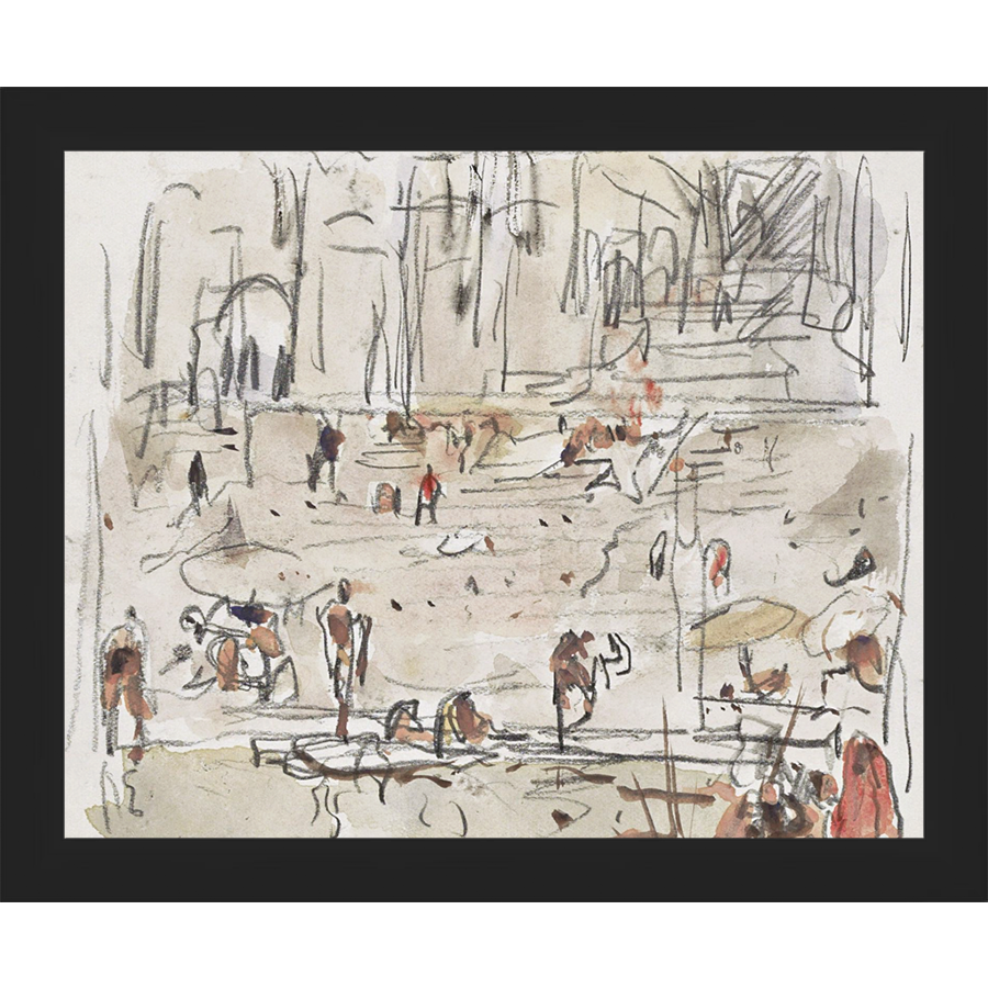 SA267-RIVERBANK SKETCH Hand framed in a matte black frame. Finished Size: W 11.25 in x H 9.25 in