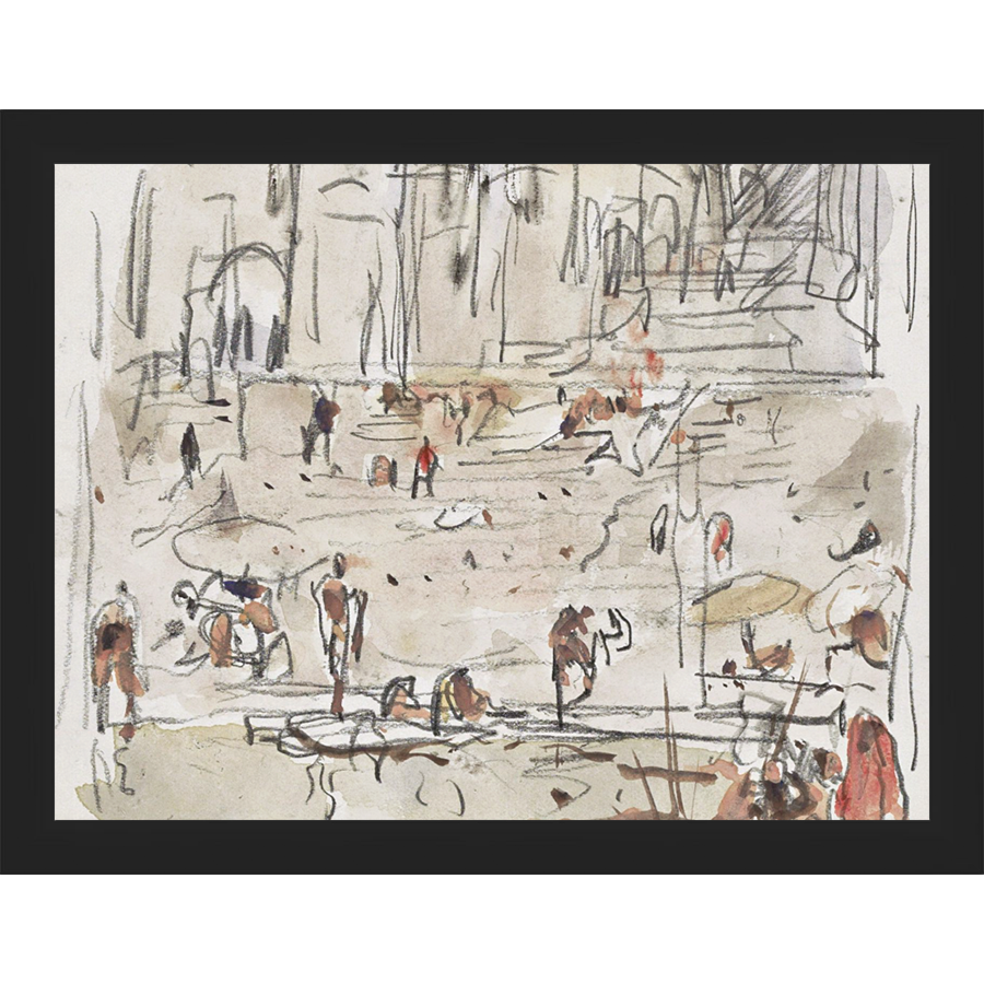 SA267-RIVERBANK SKETCH Hand framed in a matte black frame. Finished Size: W 13.25 in x H 10.25 in