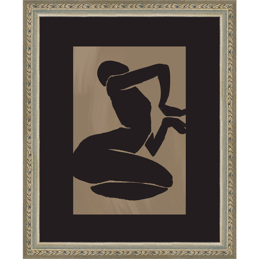 SA268-KNEELING NUDE Hand framed in an ornate dark silver frame. Finished Size: W 9.25 in x H 11.25 in