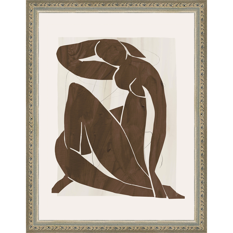 SA272-SEATED NUDE Hand framed in an ornate dark silver frame. Finished Size: W 10.25 in x H 13.25 in