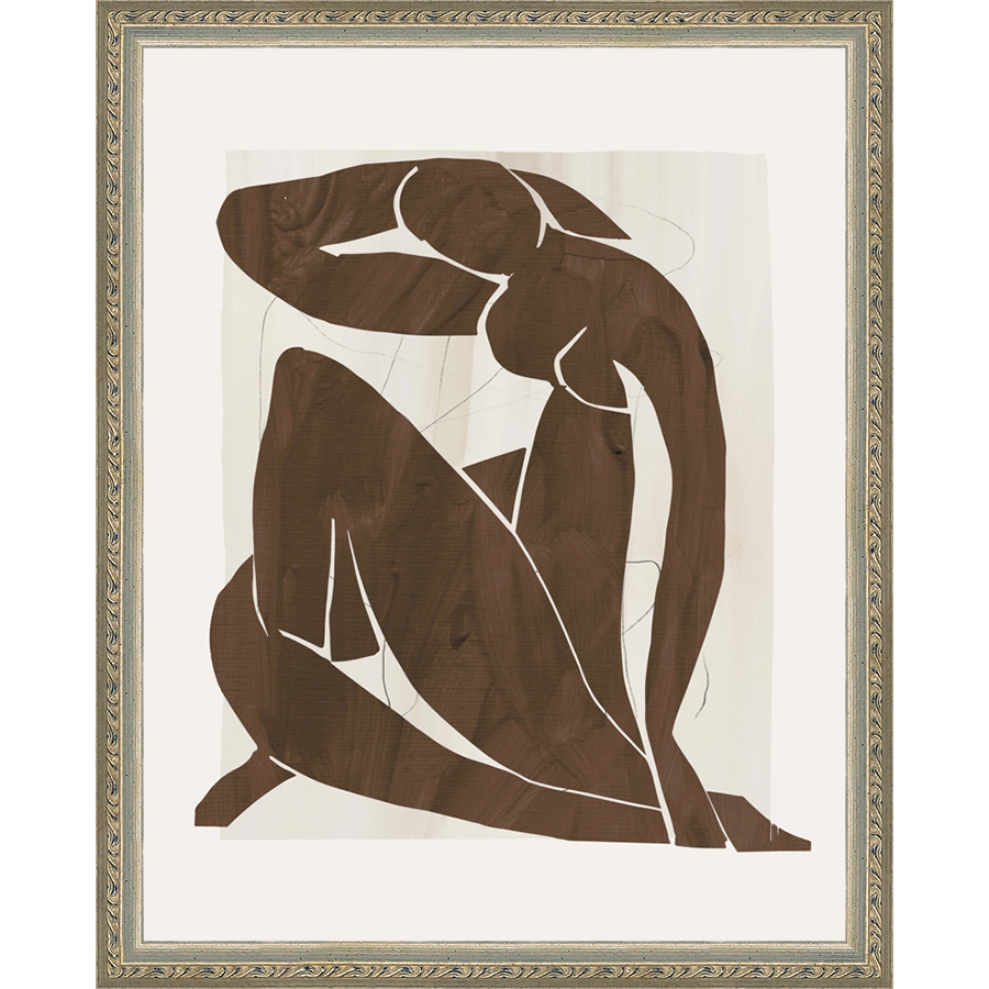 SA272-SEATED NUDE Hand framed in an ornate dark silver frame. Finished Size: W 12.25 in x H 15.25 in