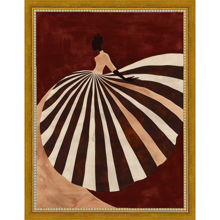 SA280-STRIPED SKIRT Hand framed in a transitional gold frame. Finished Size: W 10.25 in x H 13.25 in