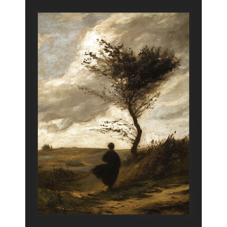 SA282-GUST OF WIND Hand framed in a matte black frame. Finished Size: W 10.25 in x H 13.25 in