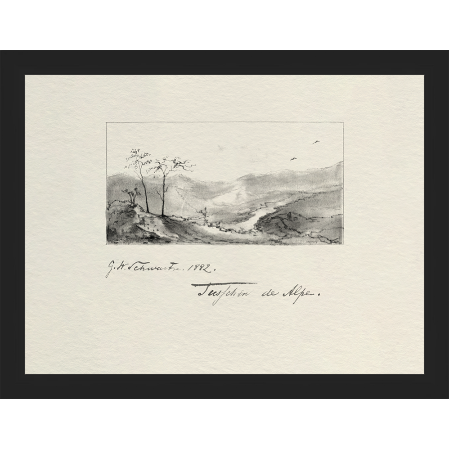 SA284-VINTAGE SKETCH PL 1 Hand framed in a matte black frame. Finished Size: W 13.25 in x H 10.25 in