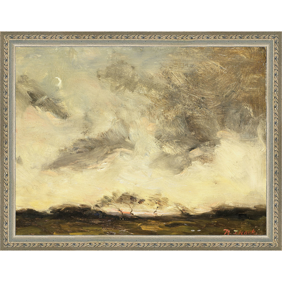 SA290-EVENING SUN Hand framed in an ornate dark silver frame. Finished Size: W 13.25 in x H 10.25 in