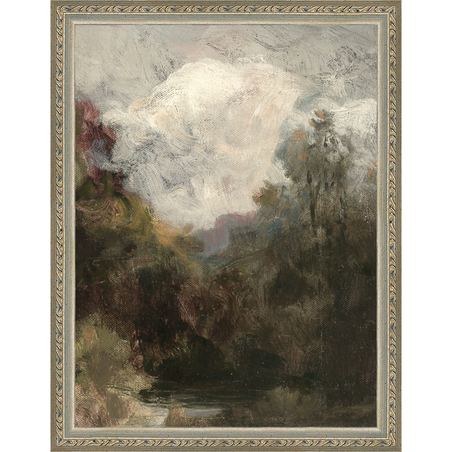 SA292-VINTAGE LANDSCAPE DIPTYCH II (RIGHT) Hand framed in an ornate dark silver frame. Finished Size: W 10.25 in x H 13.25 in