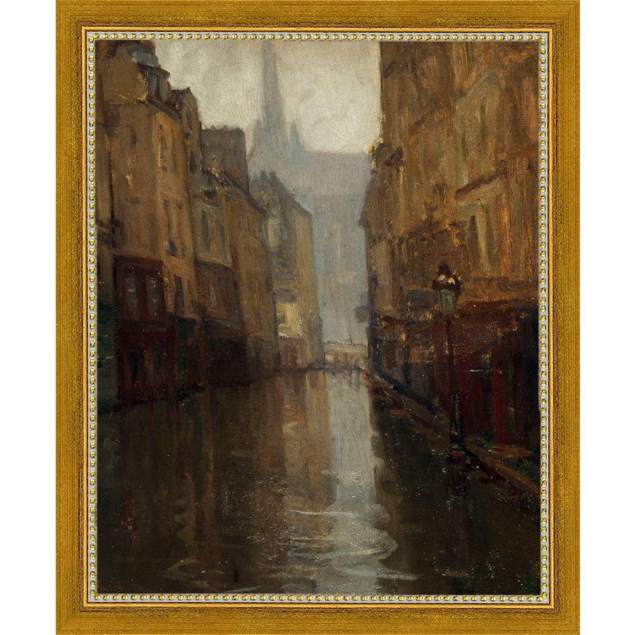 SA293-VIEW TO CATHEDRAL Hand framed in a transitional gold frame. Finished Size: W 9.25 in x H 11.25 in