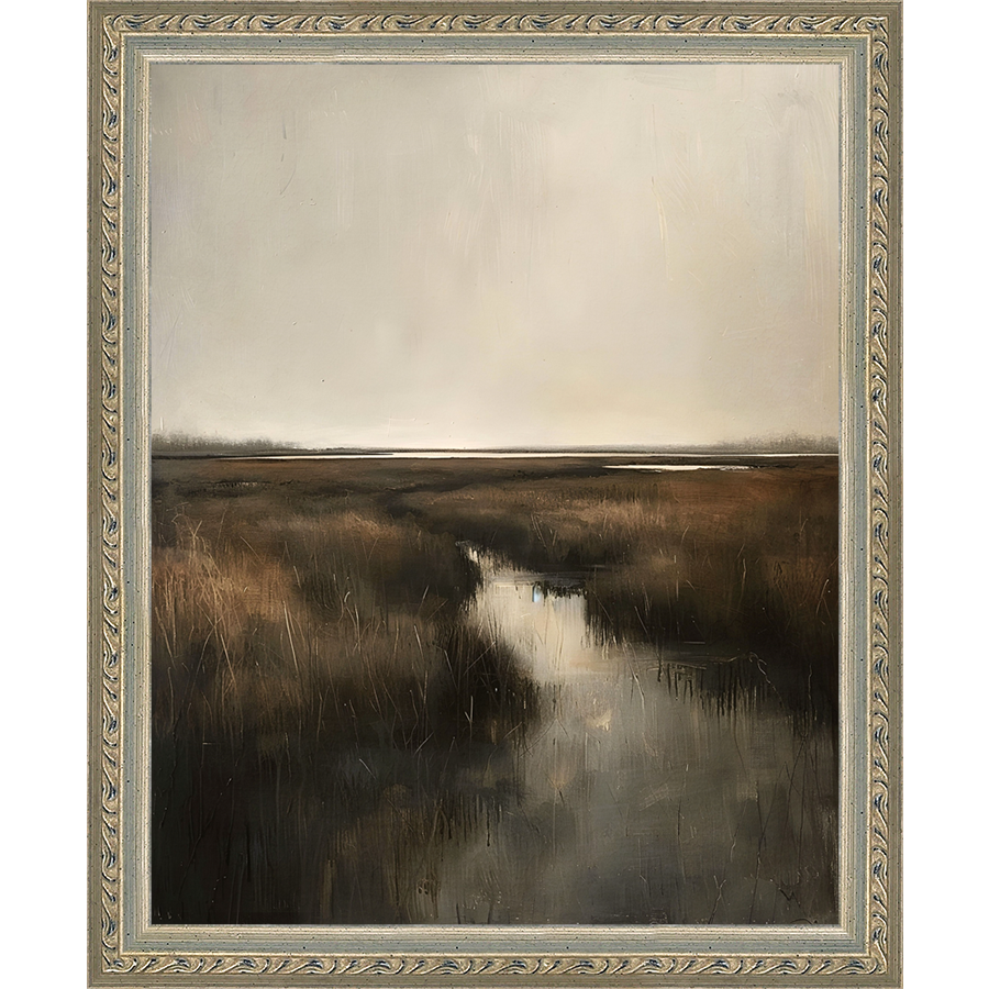 SA294-FONTAINE MARSH Hand framed in an ornate dark silver frame. Finished Size: W 9.25 in x H 11.25 in
