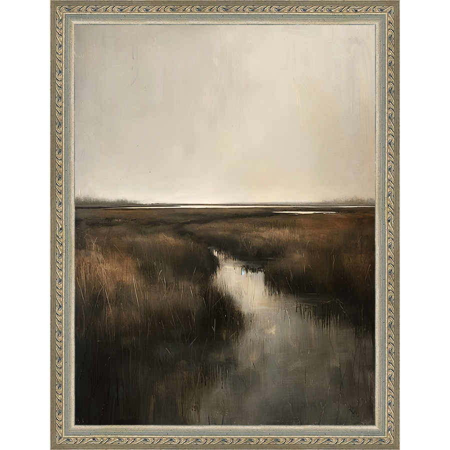 SA294-FONTAINE MARSH Hand framed in an ornate dark silver frame. Finished Size: W 10.25 in x H 13.25 in