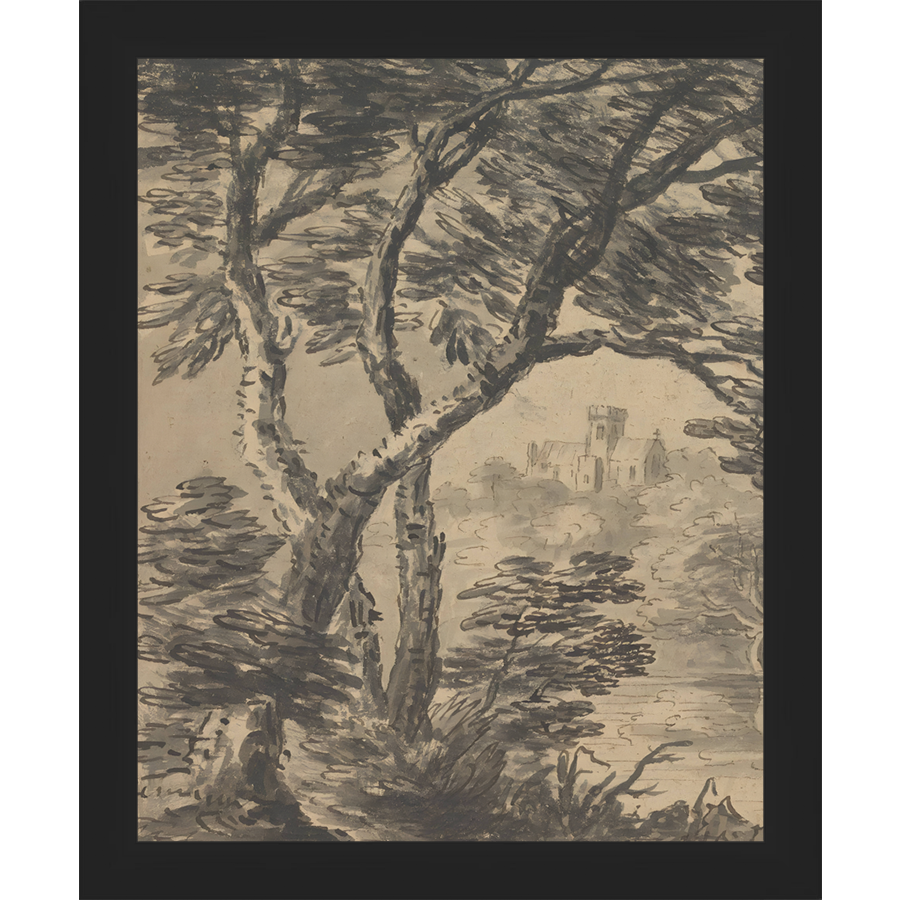 SA295-VIEW TO CHURCH DIPTYCH I (LEFT) Hand framed in a matte black frame. Finished Size: W 9.25 in x H 11.25 in