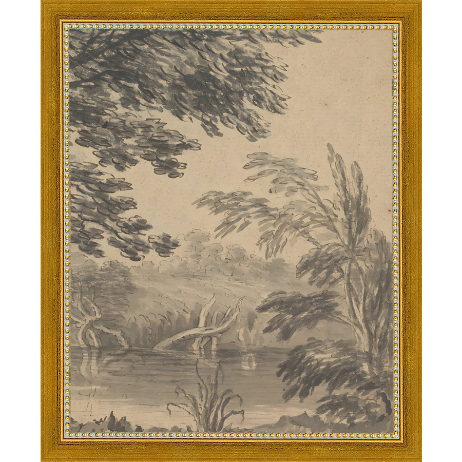 SA296-VIEW TO CHURCH DIPTYCH II (RIGHT) Hand framed in a transitional gold frame. Finished Size: W 9.25 in x H 11.25 in