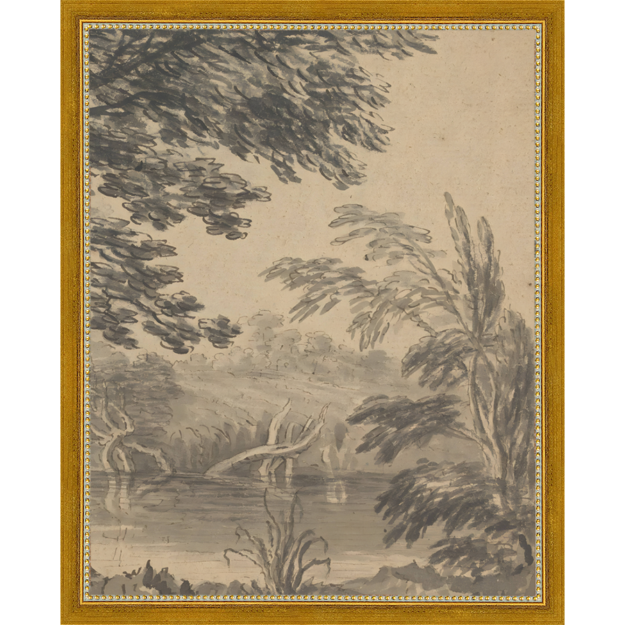 SA296-VIEW TO CHURCH DIPTYCH II (RIGHT) Hand framed in a transitional gold frame. Finished Size: W 12.25 in x H 15.25 in