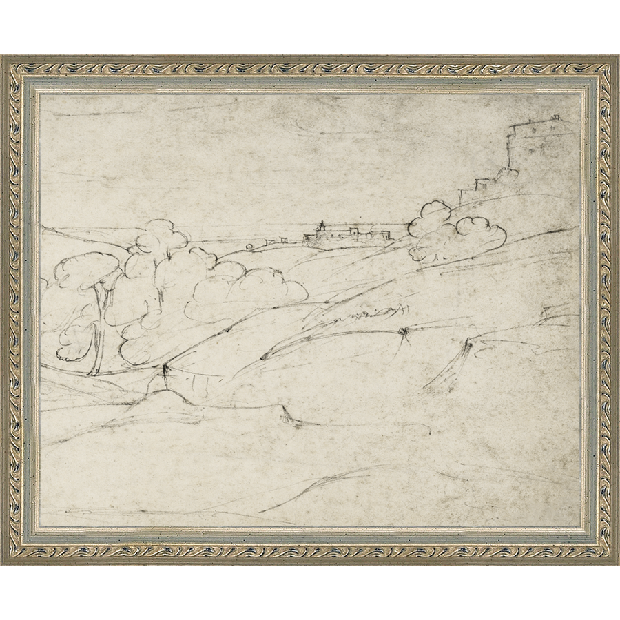 SA297-VIEW OF MARINO Hand framed in an ornate dark silver frame. Finished Size: W 11.25 in x H 9.25 in