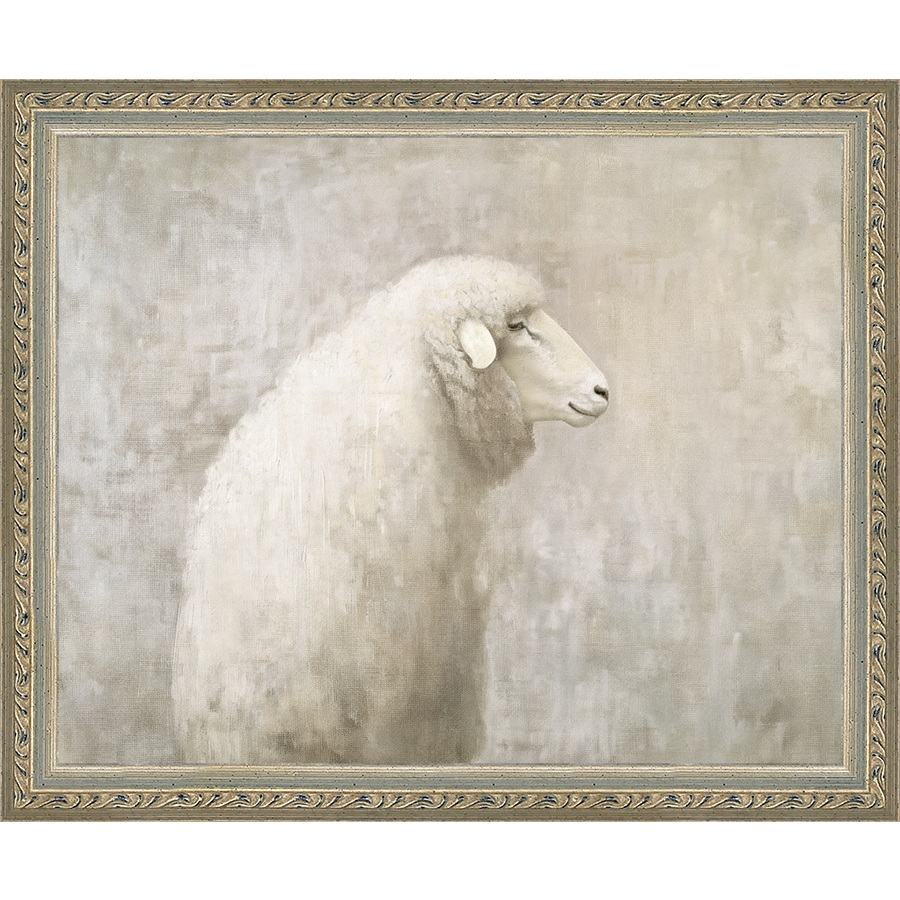SA311-MUTED SHEEP BACK PROFILE Hand framed in an ornate dark silver frame. Finished Size: W 11.25 in x H 9.25 in