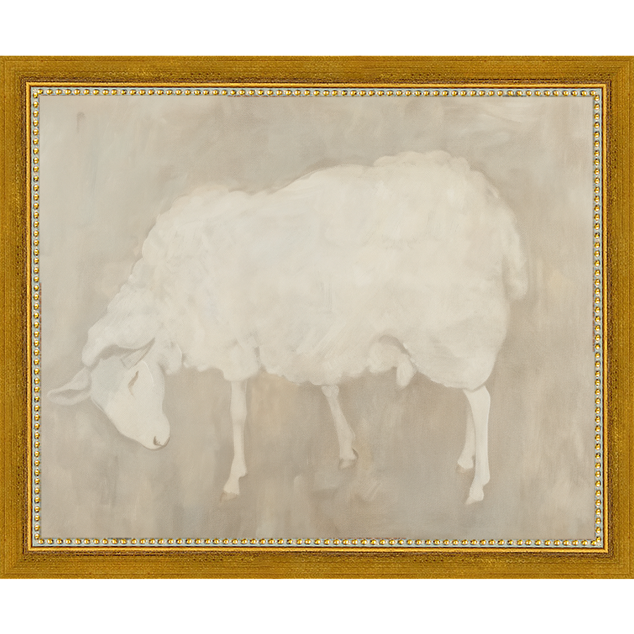SA312-MUTED LAMB Hand framed in a transitional gold frame. Finished Size: W 11.25 in x H 9.25 in