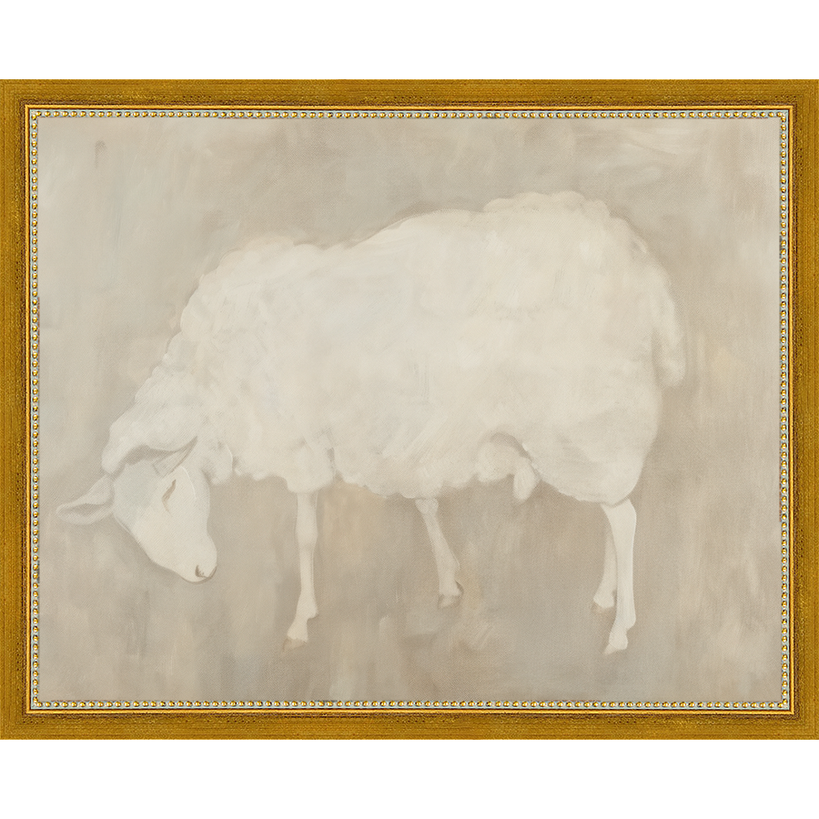 SA312-MUTED LAMB Hand framed in a transitional gold frame. Finished Size: W 15.25 in x H 12.25 in