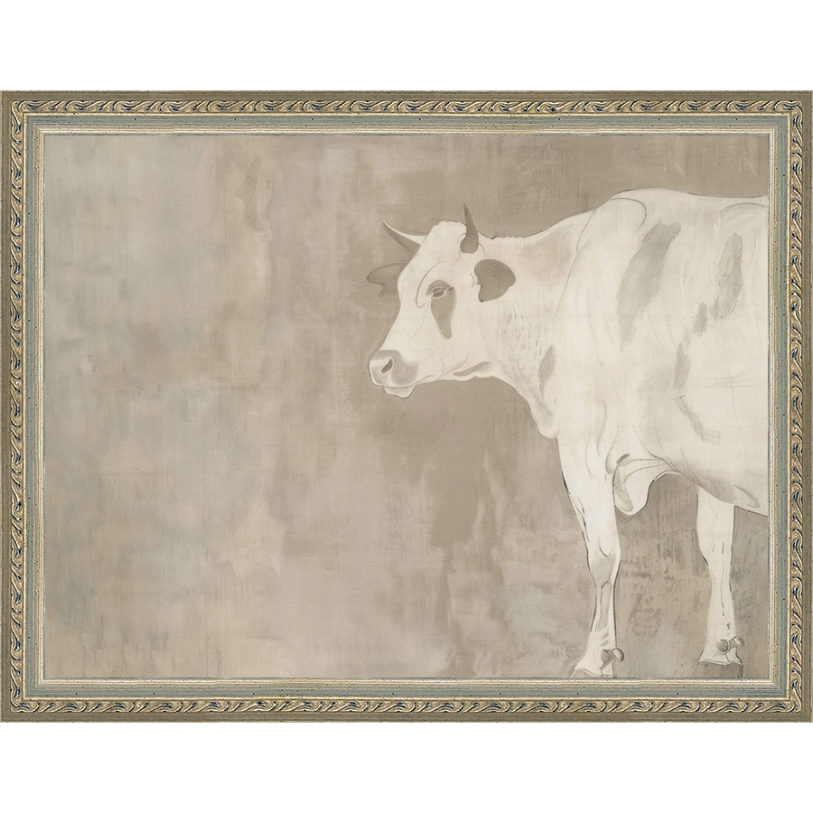 SA315-MUTED COW Hand framed in an ornate dark silver frame. Finished Size: W 13.25 in x H 10.25 in