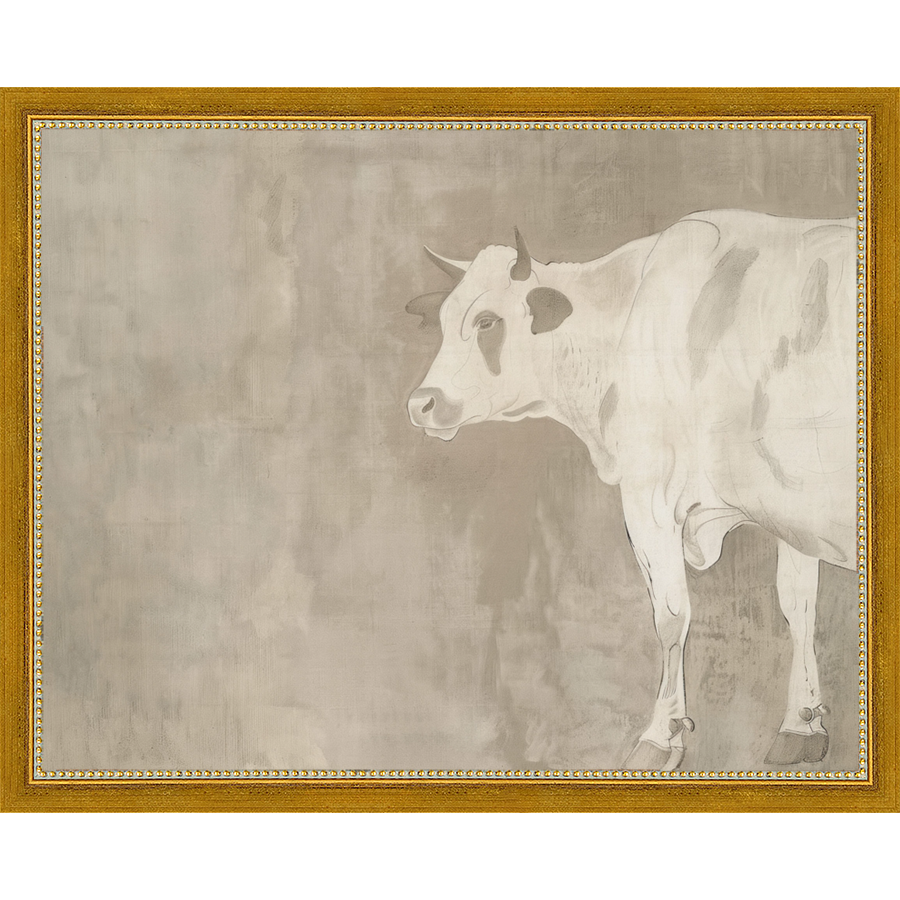 SA315-MUTED COW Hand framed in a transitional gold frame. Finished Size: W 15.25 in x H 12.25 in