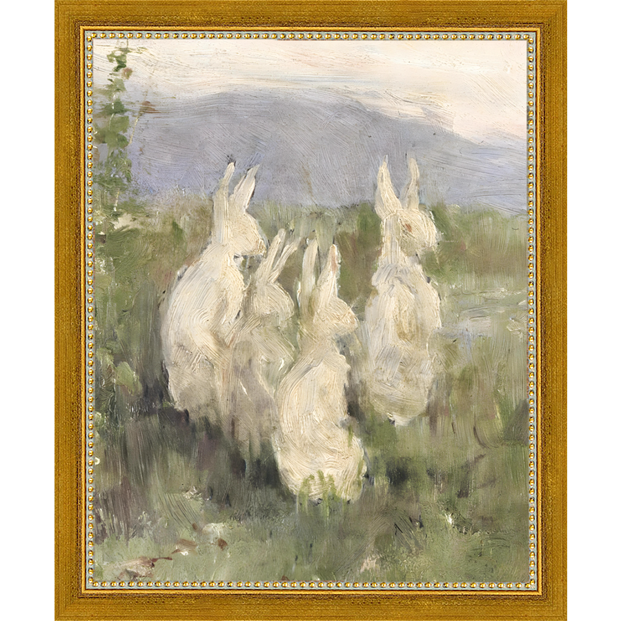 SA316-BUNNIES IN FIELD Hand framed in a transitional gold frame. Finished Size: W 9.25 in x H 11.25 in