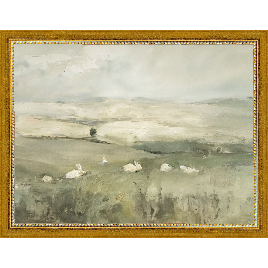 SA318-PRAIRIE BUNNIES Hand framed in a transitional gold frame. Finished Size: W 13.25 in x H 10.25 in