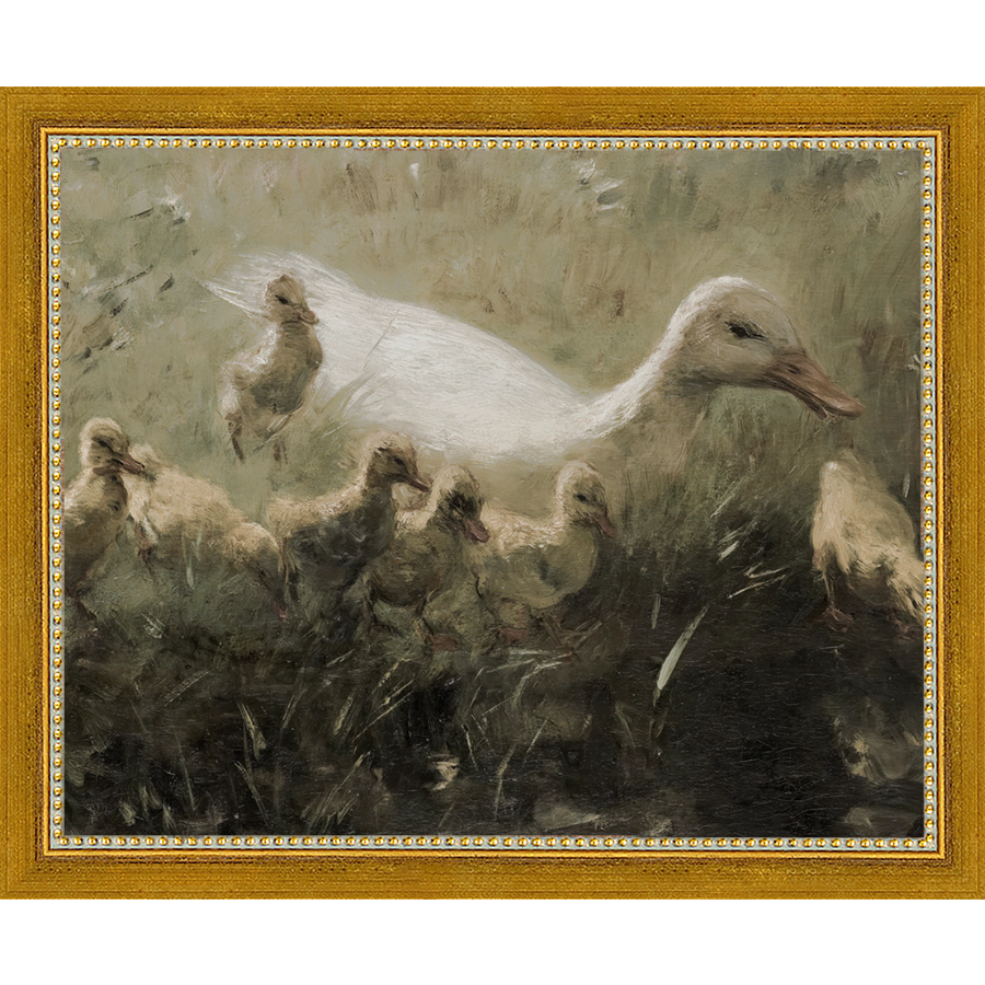 SA320-DUCKLINGS Hand framed in a transitional gold frame. Finished Size: W 11.25 in x H 9.25 in